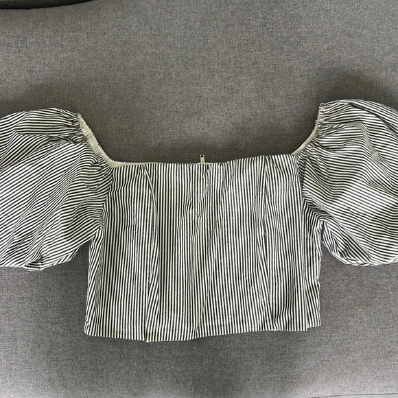 DO+BE Striped Balloon Sleeve Crop Top S - Picture 2 of 6